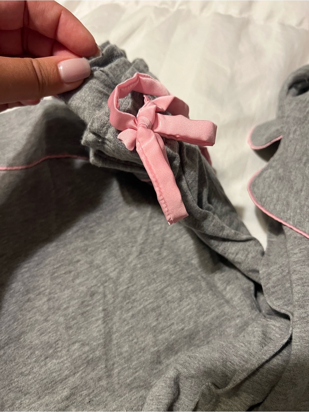 Victoria's Secret Gray Pajama Set with Pink Trim - Picture 5 of 6
